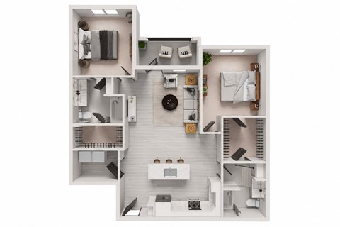 Floor plan for 2 beds, 2 baths, 1166 sqft